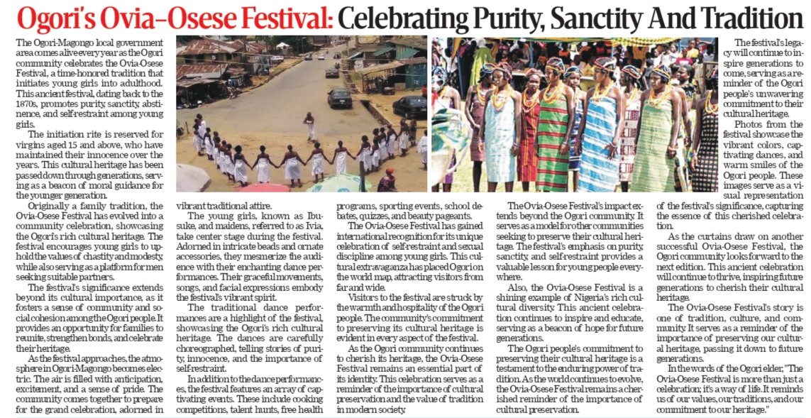 Ogori’s Ovia-Osese Festival: Celebrating Purity, Sanctity, and Tradition