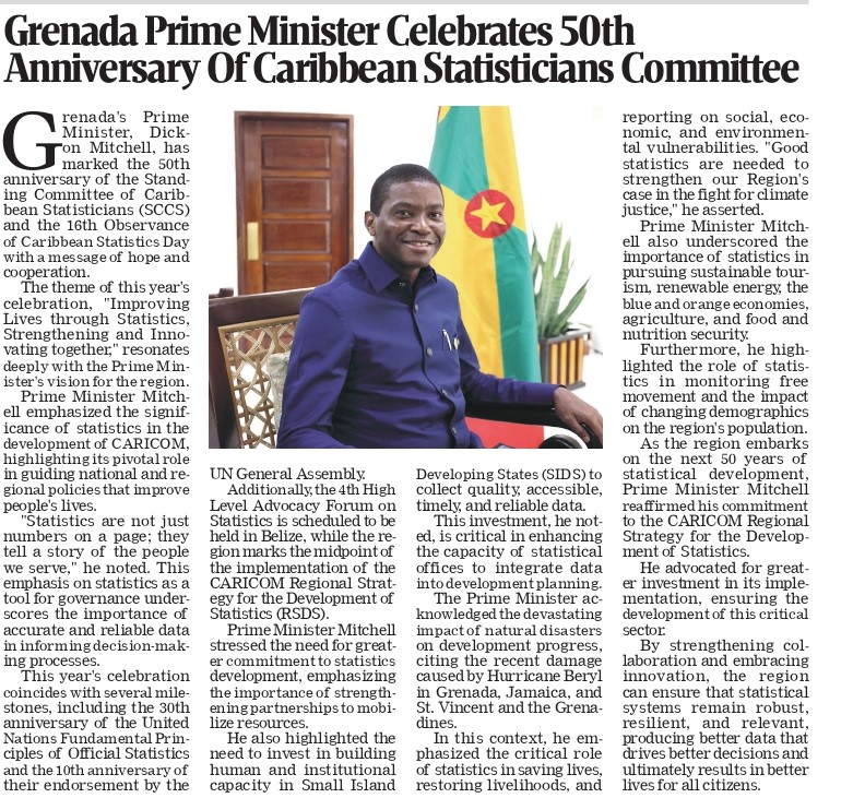 Grenada Prime Minister Celebrates 50th Anniversary of Caribbean Statisticians Committee