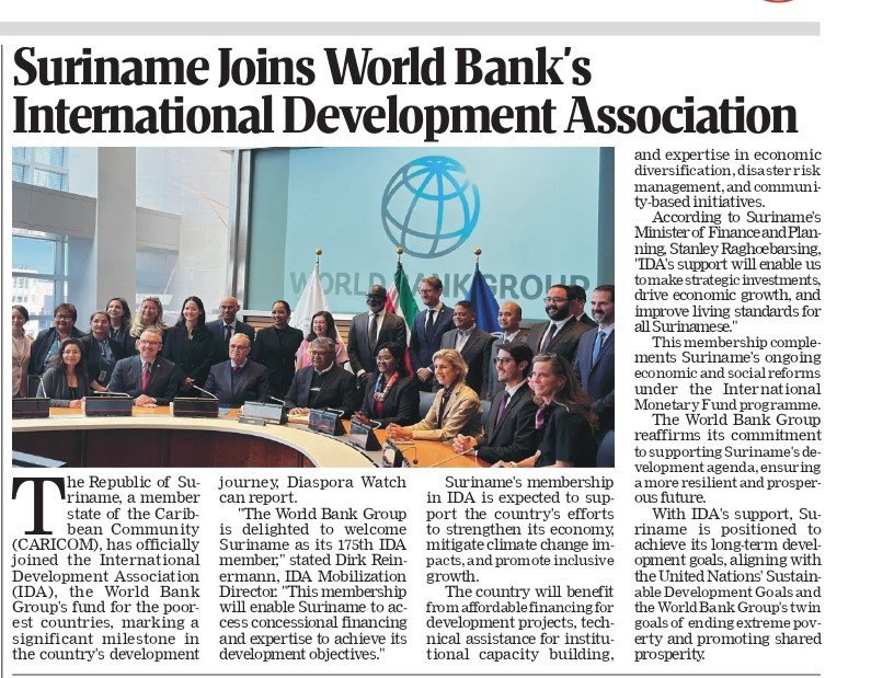 Suriname Joins World Bank’s International Development Association: A New Path to Growth and Stability